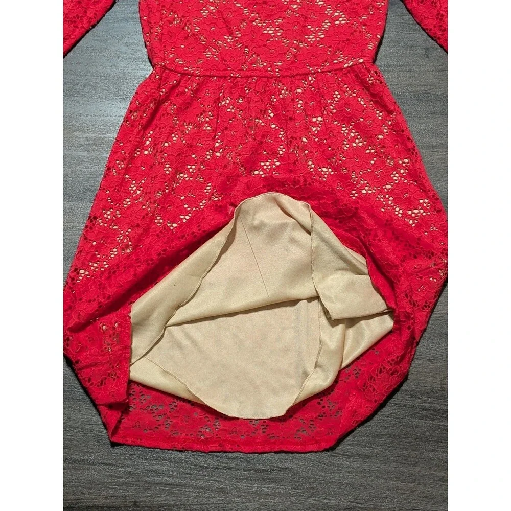 Gianni Bini Red Floral Lace Cut Out Fit & Flare Layered Dress Size Small